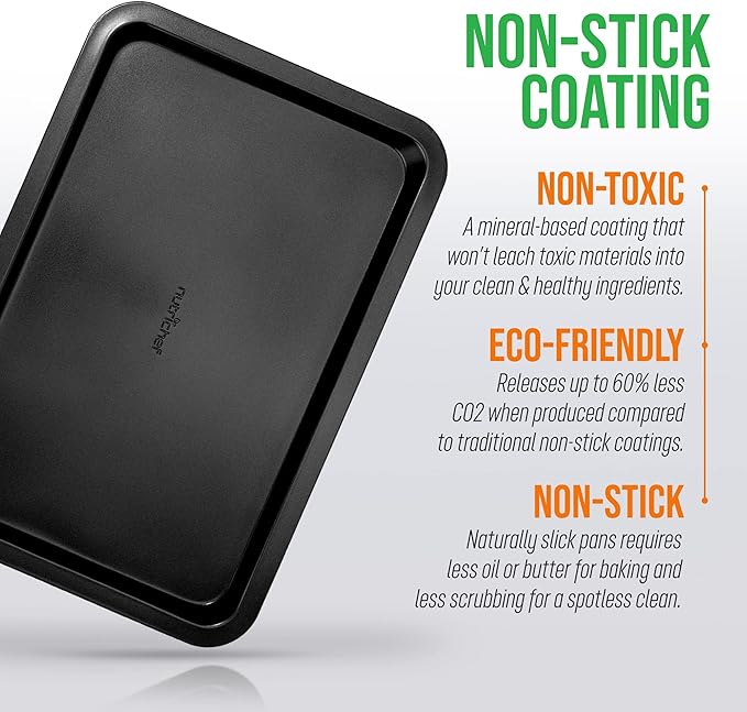 Nutrichef Large Cookie Sheet, Nonstick Gray Silicone Coating, Easy Clean & Durable Baking Sheet, Commercial Grade Oven Pan, Stackable Tray Design, Dishwasher Safe, PFOA, PFOS, PTFE Free, 17" x 11.5"