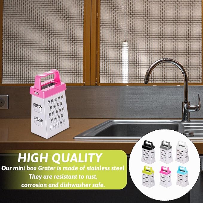 6 Pcs Mini Cheese Grater Professional Box Grater Stainless Steel Fine Coarse Handheld Slicer with 4 Sides Small Box Food Shredder Safe Zester (Blue + green + purple + black + white + gray)