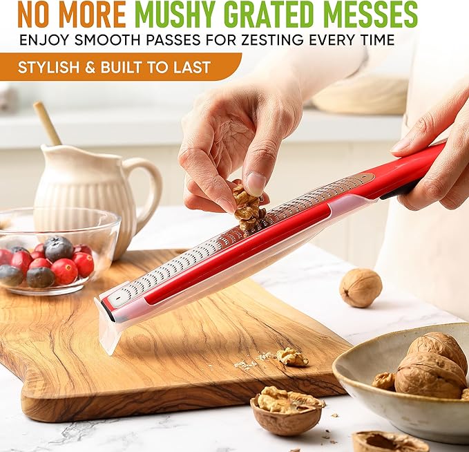 Spring Chef Stainless Steel Zester, Fine Shred & Professional Large Dough Blender - 2 Product Bundle - Red