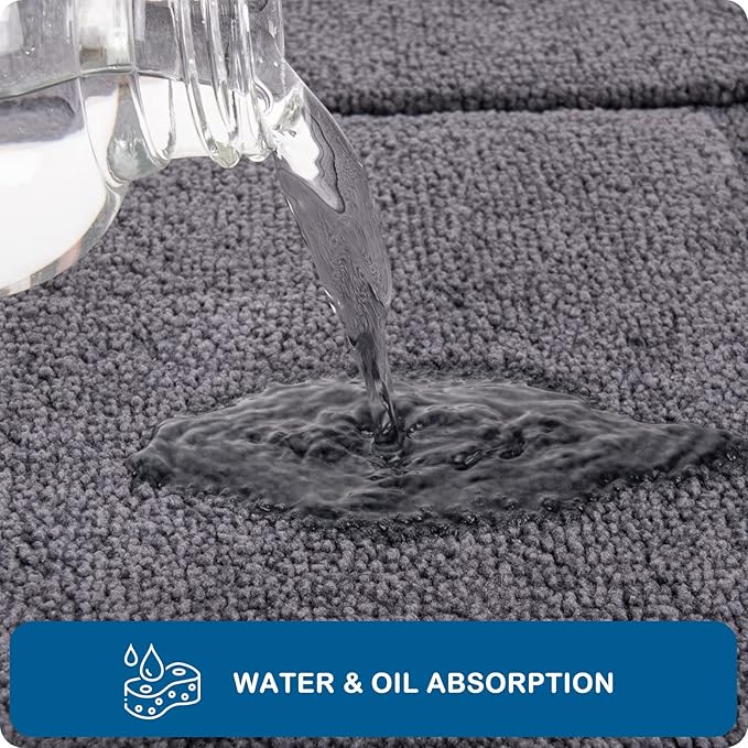 PURRUGS Machine Washable Kitchen Runner Rug 24" x 70", Non-Slip/Skid Hallway Runner Rug, Super Absorbent Soft Area Rug for Kitchen, Hallway & Laundry, Rolled Packaging, Grey