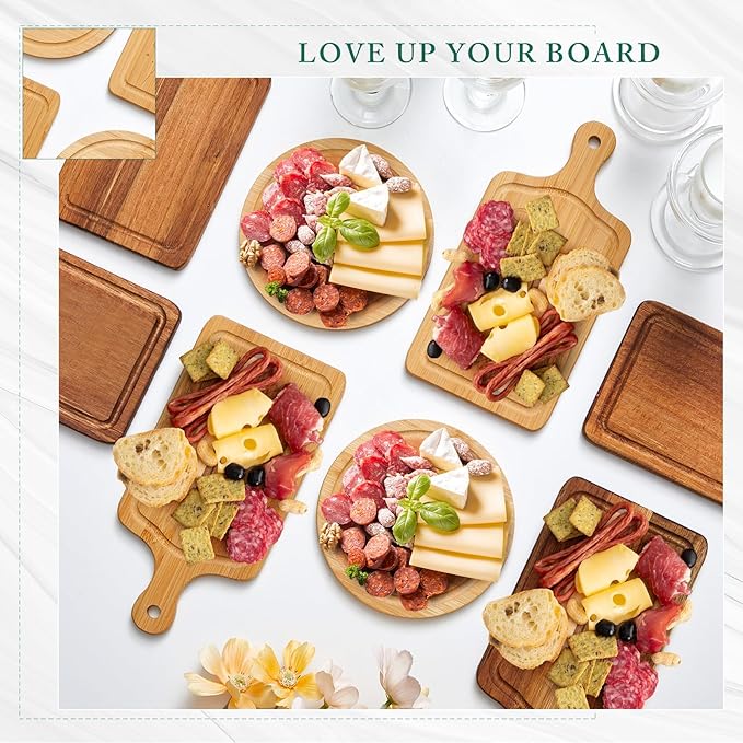 Ziliny 1 Set Bridal Baby Shower Cheese Prizes Wooden Square Board Gift Set Knives Forks Thank You Tags with Box for Guests for Valentines Bridal Baby Shower Housewarming Gifts (Bamboo Color)