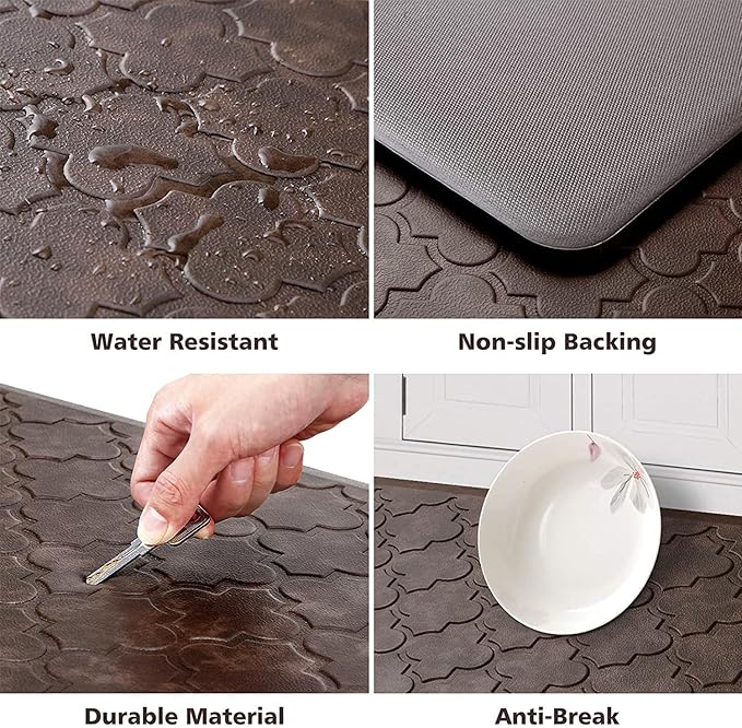 WISELIFE Kitchen Mat Cushioned Anti Fatigue Floor Mat,20"x32", Thick Non Slip Water Resistant Kitchen Rugs and Mats,Heavy Duty Foam Standing Mat for Kitchen,Floor,Home,Desk,Sink, Brown