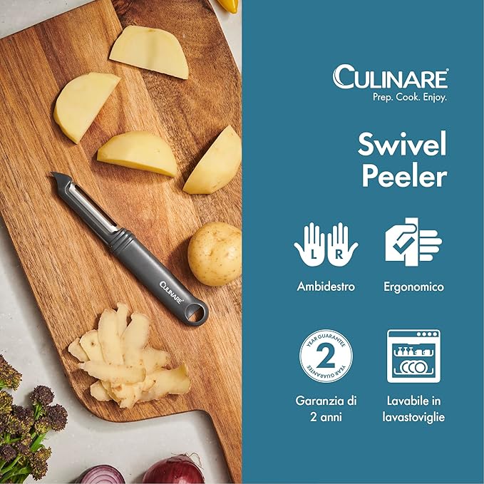 Culinare Swivel Peeler, Grey, Plastic/Stainless Steel, Manual Potato/Vegetable/Fruit Peeler, Moves Over Contours for Fast Peeling, Dishwasher Safe