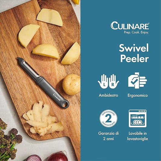 Culinare Swivel Peeler, Grey, Plastic/Stainless Steel, Manual Potato/Vegetable/Fruit Peeler, Moves Over Contours for Fast Peeling, Dishwasher Safe