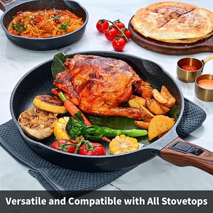 Bakoniion 8 Inch and 12.5 Inch Smart Nonstick Frying Pan Set with Removable Handles,Cast Aluminum and Anti-Scratch Sauté Pans,Compatible with All Stovetops,Dishwasher and Oven Safe