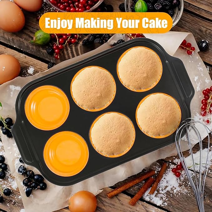 YiYeraio 6 Cups Silicone Muffin Pans for Baking with Metal Frame, Egg Bite Molds, Cupcake Pans Regular Size, Muffin Tins Easy to Pop Nonstick Non Toxic Bakeware for Oven Dishwasher Safe