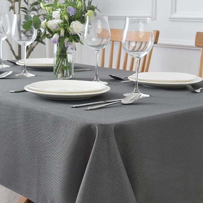 maxmill 2 Pack Rectangle 52 x 70 Inch Charcoal Textured Tablecloth Waterproof Spillproof Wrinkle Free Table Cloth, Kitchen Dining Tabletop Decoration, Fabric Table Cover for Outdoor and Indoor Use