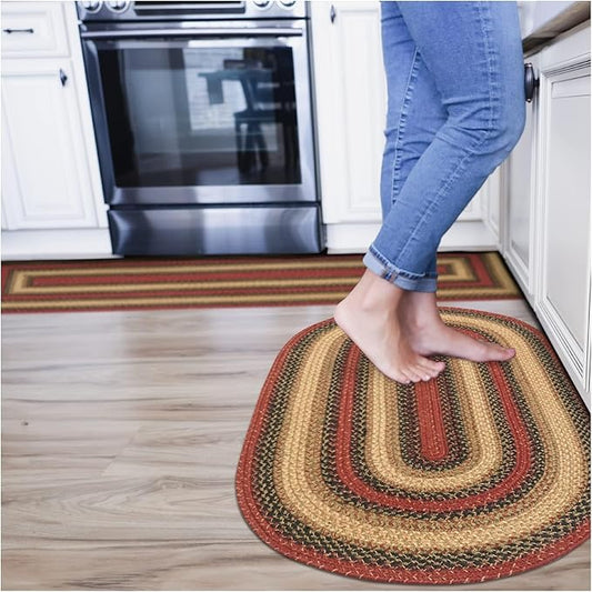 Homespice Highland Multicolor Braided Rug 2' x 3' Oval - Country Style Jute Kitchen Rug for Primitive Décor