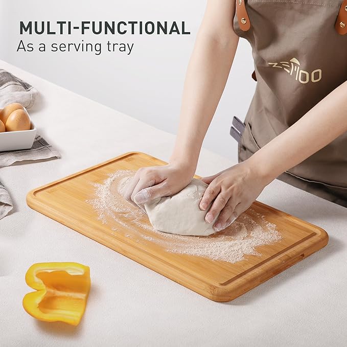 Extra Large Bamboo Cutting Board Set Over Sink Nice Solid Thick Wood Juice Groove Chopping Board Big Best Hardwood Counter Organic Vegetable Kitchen Gadgets Apartment Essentials for Meat Fruit Cheese