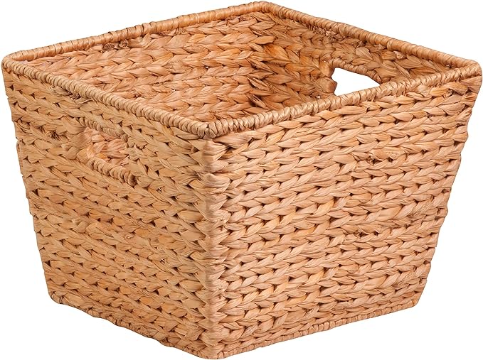 Honey-Can-Do Water Hyacinth Storage Baskets - Durable Wicker Basket with Handle for Organizing Home Essentials, Ideal for Pantry Organizers and Storage & Blanket Basket, Large, 15"x15"x12", Natural