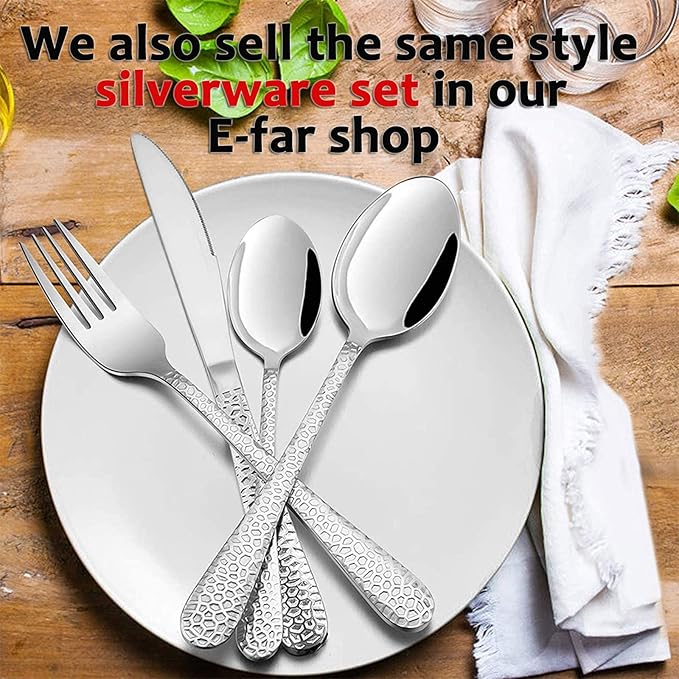E-far Salad Forks Set of 12, Appetizer Dessert Forks Stainless Steel, Hammered Silverware Flatware Small Forks, Mirror Finish, Dishwasher Safe - 6.7 Inches