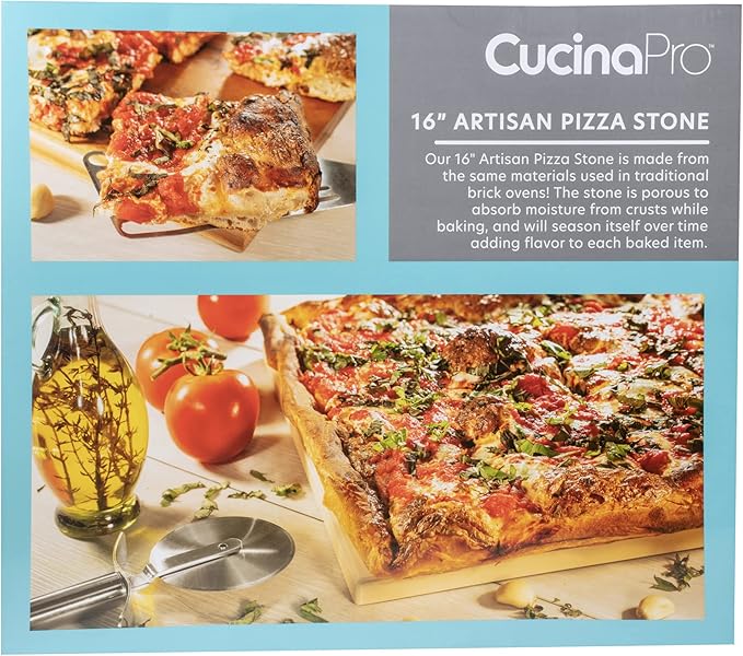 CucinaPro Pizza Stone for Oven, Grill BBQ- Extra Thick 5/8" Cordierite Rectangular Baking Stone for Better Holiday Cooking- 16" x 14" Pan- Holds High Temp For Crispy Crust- Kitchen Essential Xmas Gift