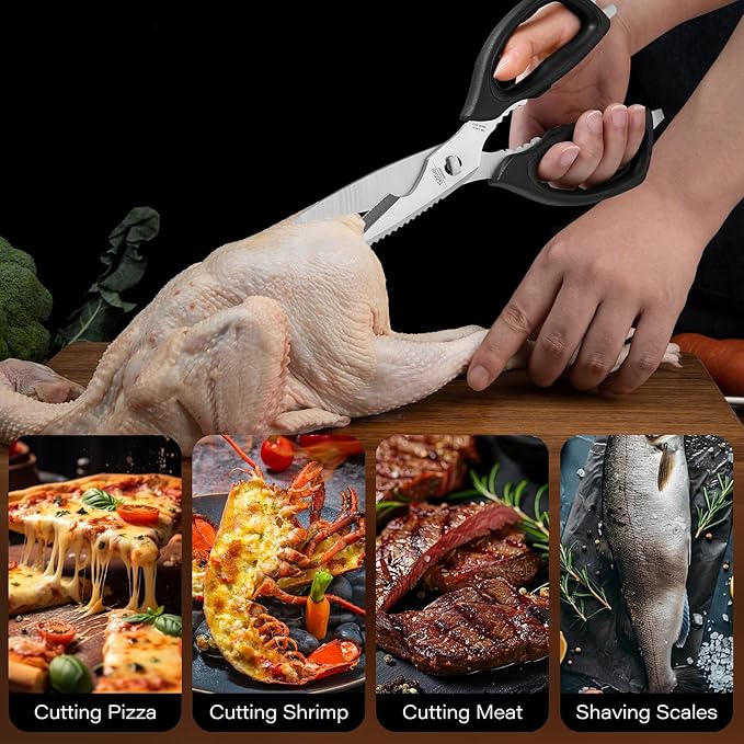 Kitchen Scissors Come Apart Kitchen Shears Premium Stainless Steel Scissors for Food Heavy Duty Shears for Chicken Bone Nutcracker Bottle Can Opener 02B