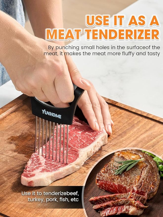 Onion Slicer Holder, Stainless Steel Onion Holder for Slicing, Tomato Slicer Vegetable Chopper Tool for Lemon Avocado, Food Slicer Assistant Tool for Fruit, Meat Tenderizer, Food Slicing Guide
