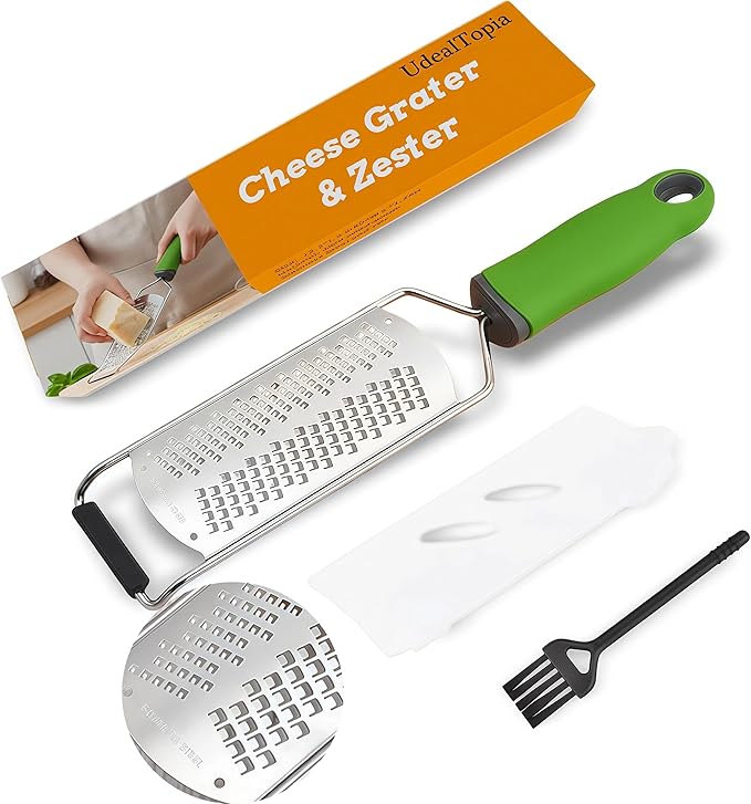 12.2" Cheese Grater, Heavy Duty 304 Stainless Steel Paddle Grater for Kitchen, Handheld Dual-Sided Coarse & Fine Shredder for Block Cheese, Nutmeg, Lemon, Ginger, Chocolate, Dishwasher Safe