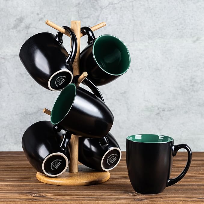 GBhome 16oz Coffee Mugs Set of 6, Large Ceramic Coffee Mugs for Man, Woman, Dad, Mom, Modern Coffee Mugs Set with handle for Tea/Latte/Cappuccino/Milk/Cocoa. Dishwasher&Microwave Safe,Green