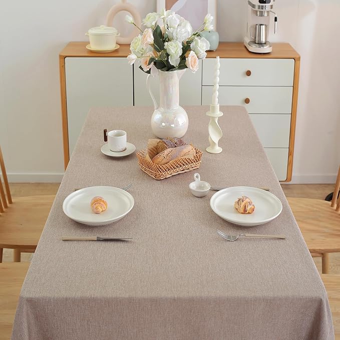 Alsoo Rectangle Tablecloth 60×106 Inch Linen Waterproof Stain Resistant Table Cloths Wrinkle Free Wipeable Table Cover for Dining/Party/Buffet/Wedding/Kitchen, Anti-Shrink Washable, Light Brown