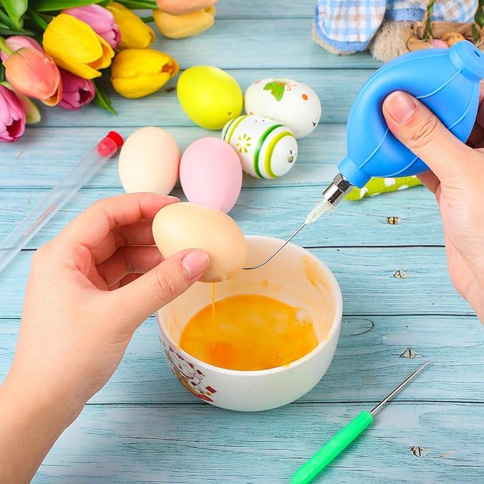 8 Pcs Easter Easy Egg Blower Empty with Rinsing Bottle Egg Puncher Tool One Hole Pysanky Pump and Drill Pysanky Ukrainian Decorating Kit for Easter Party Craft Supplies