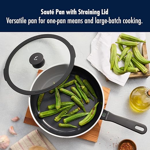 HENCKELS x EMERIL Lagasse Nola 11-inch Nonstick Saute Pan with Lid, Heavy-Gauge Aluminum for Fast, Even Heat Cooking, Made in Italy, Black