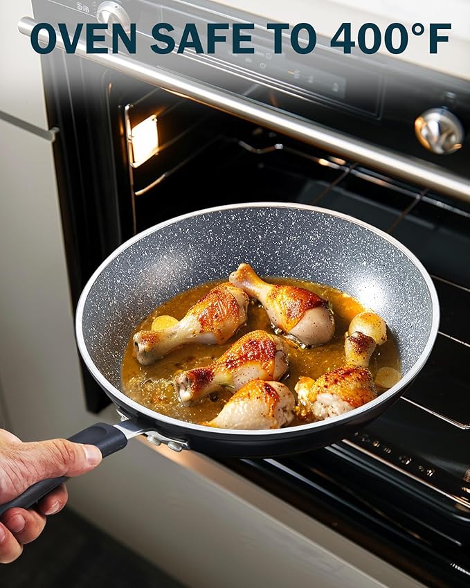 Cook N Home 12 Inch Nonstick Fry Pan, Skillet with Stay Cool Silicone Handle, Heavy Gauge Aluminum, Induction Compatible, Oven Safe, Easy Clean Frying Pan
