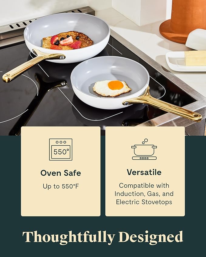 Caraway Nonstick Ceramic Mini Fry Pan (1.05 qt, 8") - Non Toxic, PTFE & PFOA Free - Oven Safe & Compatible with All Stovetops (Gas, Electric & Induction) - Cream