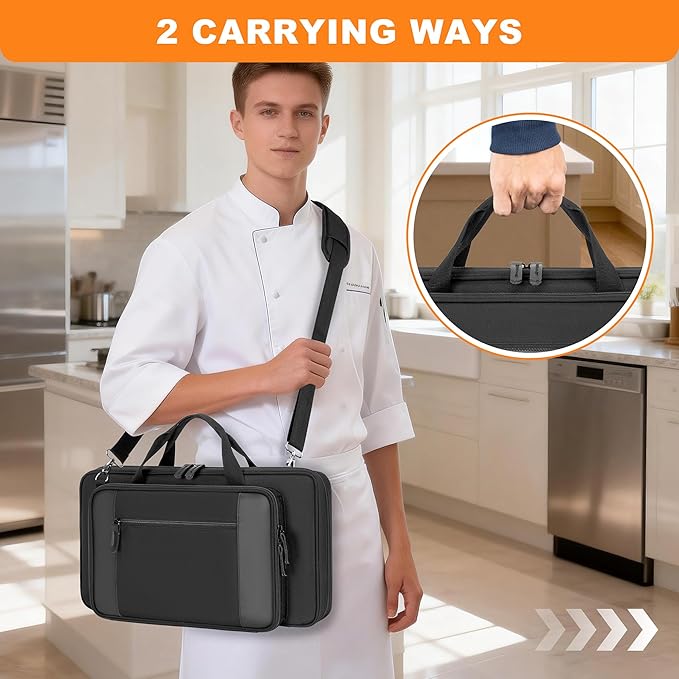 YARWO Chef Knife Bag with 20-Pockets, Professional Knife Sheath Storage Case with Shoulder Strap and Top Handle, Cooks & Culinary Tools Organizer Holder for Kitchen Travel Cooking Utensils (Bag Only)