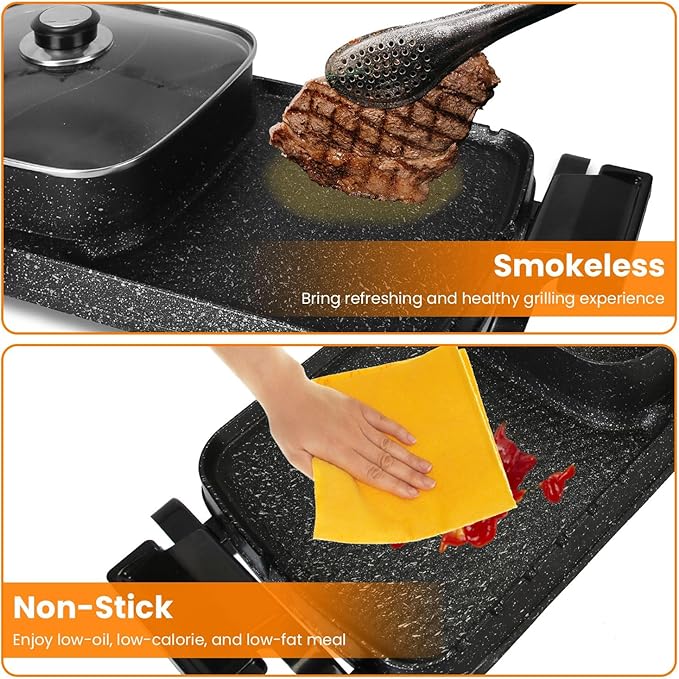 2 in 1 Hot Pot with Grill, Electric Hot Pot 2 in 1 Hot Pot BBQ Grill, Removable Hotpot Pot 2800W /Large Capacity Power Separate Temperature Control, Electric Grill for 2-10 People