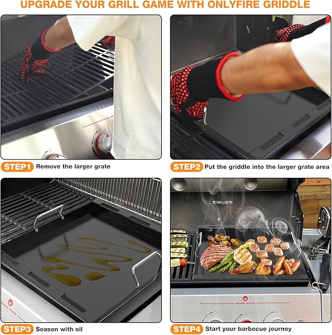 Onlyfire BBQ Griddle for Weber Genesis 2022 Series Gas Grills, Ceramic Coated Nonstick Flat Top Griddle Replacement for Weber Crafted Frame Kit, Black