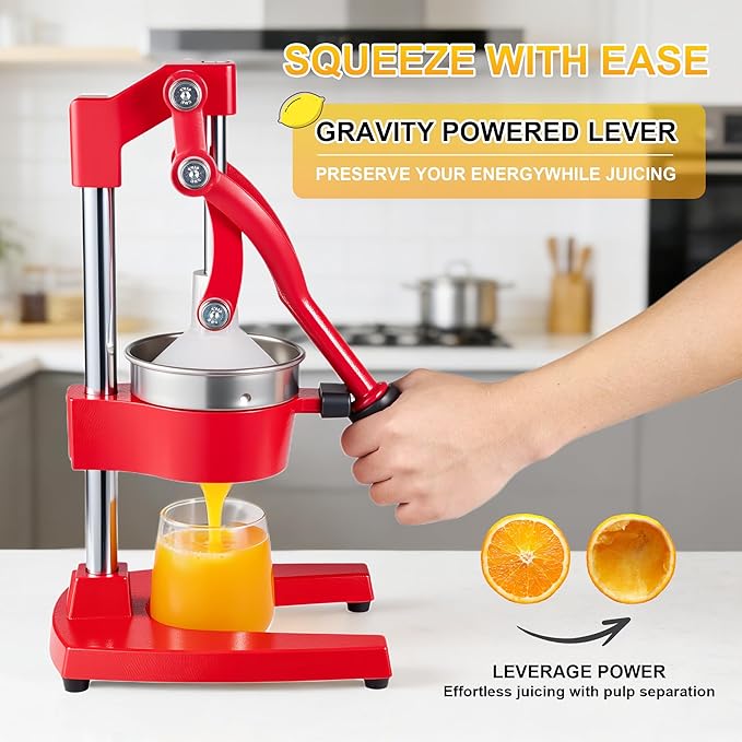 Manual Cast Iron Citrus Juicer,Commercial Hand Press Squeezer,Heavy Duty Countertop Squeezer for Fresh Orange Lemon Juice with Stainless Steel Cup