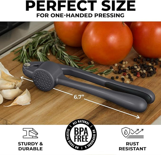 Zulay Kitchen Premium Garlic Press - Durable Garlic Masher with Soft, Easy to Squeeze Handle - Garlic Mincer Tool - Sturdy Easy to Clean Garlic Crusher (Dark Gray)
