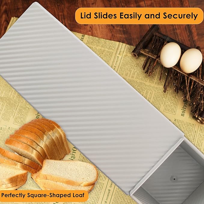 Spmarkt Premium Beige 13-inch Pullman Loaf Pan with Lid, 2.2 lb Sandwich Loaf Pan for Homemade Bread, PFTE and PFOA-Free Non-Stick Rectangle Bread Pan, Safe and Healthy, Easy to Clean