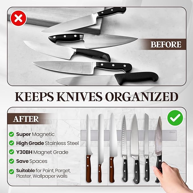 Magnetic Knife Holder for Wall, Knife Magnetic Strip with Extra Strong Magnet, 16 Inch Multi-Purpose Metal Knife Rack, Kitchen Utensil Holder, Organizers Home Kitchen & Garage Accessories