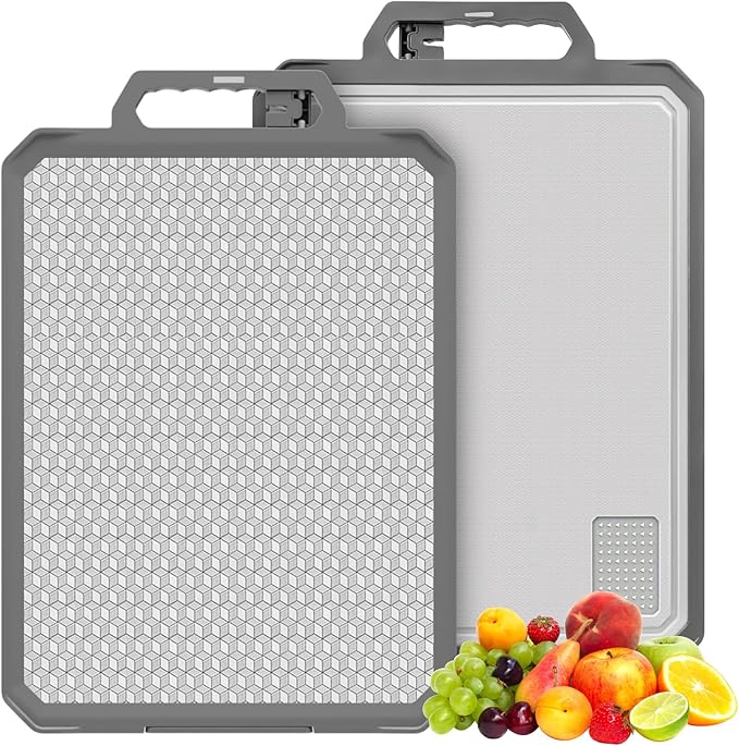 1 PCS Titanium Cutting Board,1 side Titanium Other side Wheat Straw PP, Double Sided Non Toxic Chopping Board for Kitchen, Food Grade, Scratch Resistant Mesh Design, 17.2"*12" Large Size