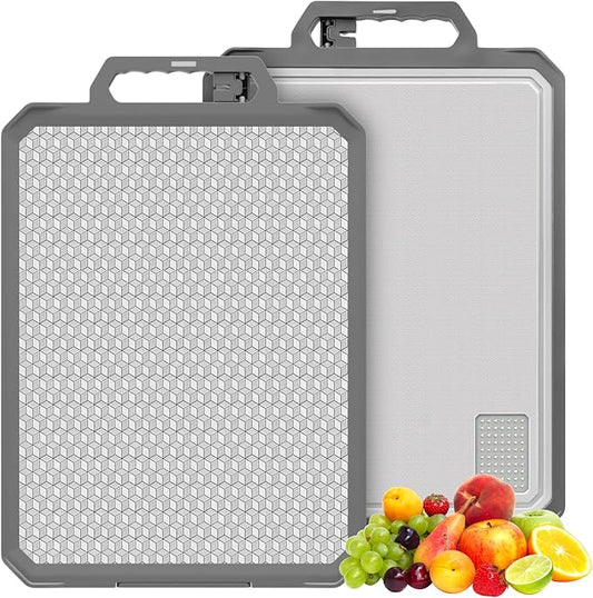 1 PCS Titanium Cutting Board,1 side Titanium Other side Wheat Straw PP, Double Sided Non Toxic Chopping Board for Kitchen, Food Grade, Scratch Resistant Mesh Design, 17.2"*12" Large Size