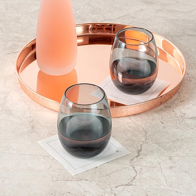 Restaurantware-Vetri 15 Ounce Wine Glasses, 24 Dishwashable Stemless Wine Glasses - No Lead, Durable, Blue Glass Cups, For Home, Bar, Or Restaurant, Serve Merlot, Chardonnay, Or Bordeaux