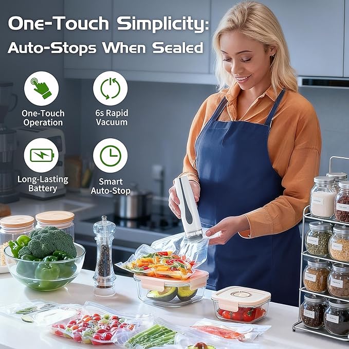 Compact Vacuum Sealer, Portable Handheld Food Sealer with 30 Reusable Bags, Mini Rechargeable Vacuum Sealing Machine to Preserve Food Freshness & Storage