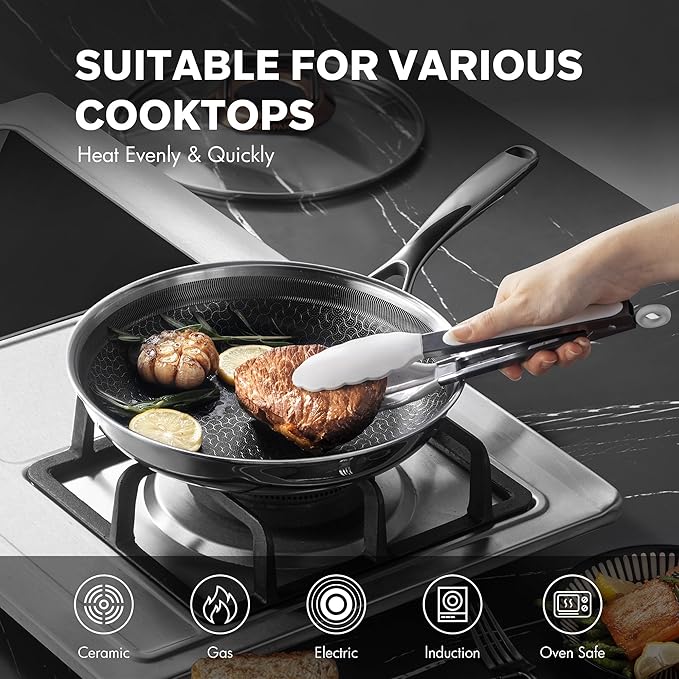 ZEROPAN Hybrid Nonstick 12-Inch Frying Pan with Lid,Non stick Frying Pan,PFAS PFOA PTFE Free,Stay-Cool Handle, Dishwasher-Friendly, Oven-Safe Up to 600°F, Induction Ready, Compatible with All Cooktops