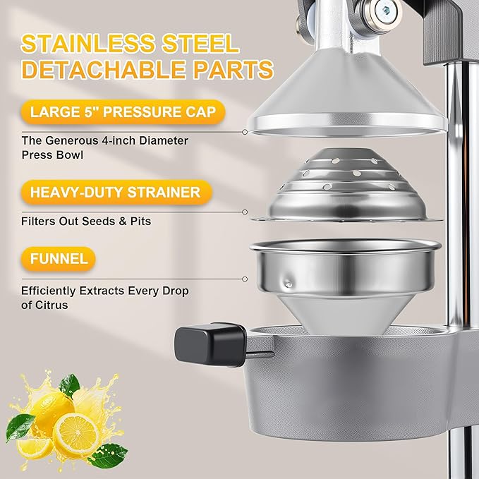 Manual Cast Iron Citrus Juicer,Commercial Hand Press Squeezer,Heavy Duty Countertop Squeezer for Fresh Orange Lemon Juice with Stainless Steel Cup