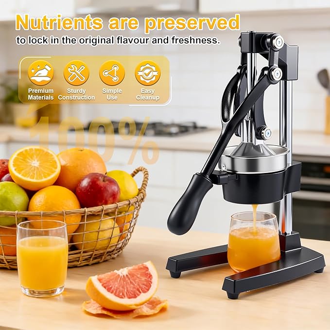 Manual Cast Iron Citrus Juicer,Commercial Hand Press Squeezer,Heavy Duty Countertop Squeezer for Fresh Orange Lemon Juice with Stainless Steel Cup