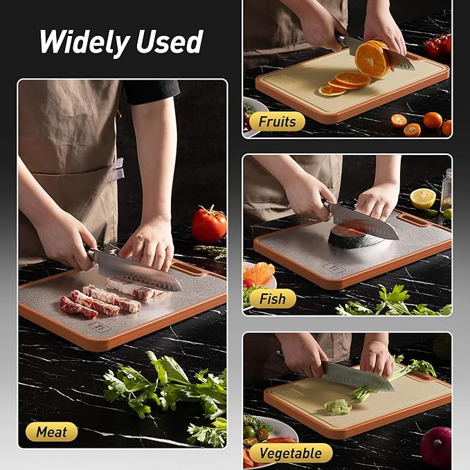 2 Packs Titanium Cutting Boards for Kitchen Chopping Board Butcher Block 2 in 1 Pure Titanium and Wheat Straw PP Father Day Dad Parent Stepdad Who Want Everything Future Groom Bride Law Christmas Xmas