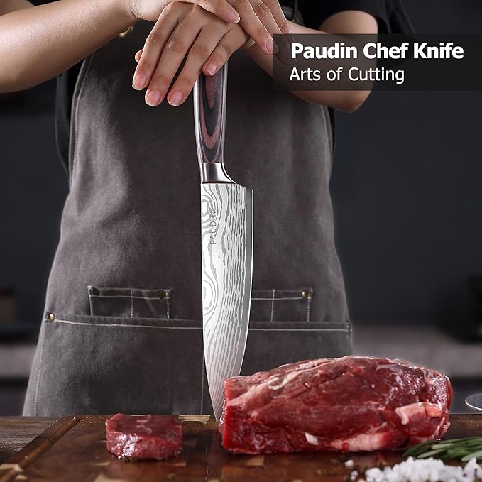 PAUDIN Chef Knife with Sheath- Pro Kitchen Knife 8 Inch Chef's Knives with High Carbon Stainless Steel, Sharp Japanese Knife with Ergonomic Handle for Home Kitchen Restaurant