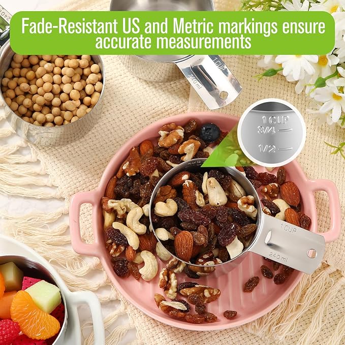 Honeydak 12 Pcs 1 Cup Measuring Cup Stainless Steel Metal Measure Scoop Single Measurement Scoop for Kitchen Coffee Wet and Dry Ingredients Dog Food