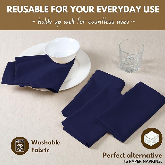 Native Fab Cloth Napkins Set of 12, 100% Cotton, 17" x 17", Washable & Reusable Fabric Linen, Table Decor for Dinner, Events, Parties, Weddings - Navy Blue