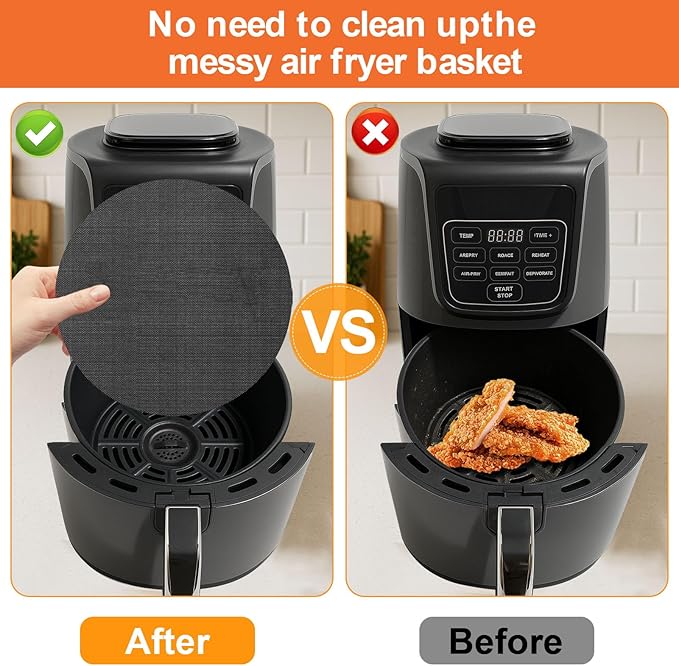 GWYSY 4-Pack Round Air Fryer Liners 8.27"* 8.27" for Ninja AF101 AF150 AF161 4QT Fiberglass Non-Stick Mats Reusable Parchment Paper Alternative & Accessories