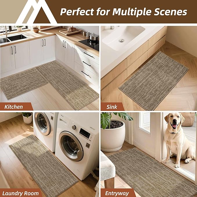 COSY HOMEER Kitchen Rugs Non Slip Washable 24"x36"+24"x60",Absorbent Soft Kitchen Mats for Floor,Polyester Kitchen Runner Rug Sets of 2,Kitchen Floor Mats for Sink Mat,Hallway,Laundry,Taupe