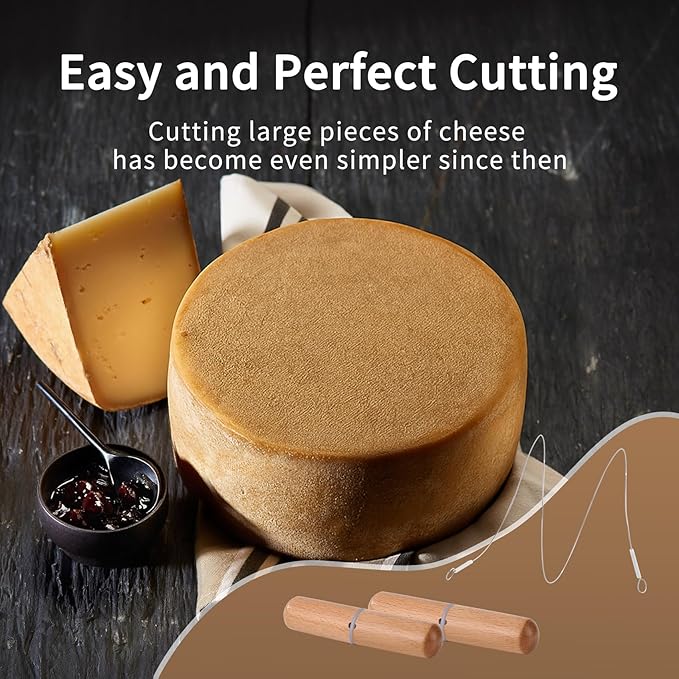 Stainless Steel Cheese Slicer Wire 12"Long-For Soft and Hard Cheese (2 Beech wood handles + 3 Cutting Replacement Wires 12")