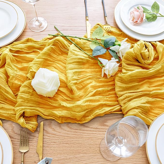 Wokceer Cheesecloth Table Runner 6Pack 10FT Gold Christmas Gauze Cheese Cloth Table Runner for Party Long Rustic Sheer Table Runners for Baby Bridal Shower Wedding Easter Table