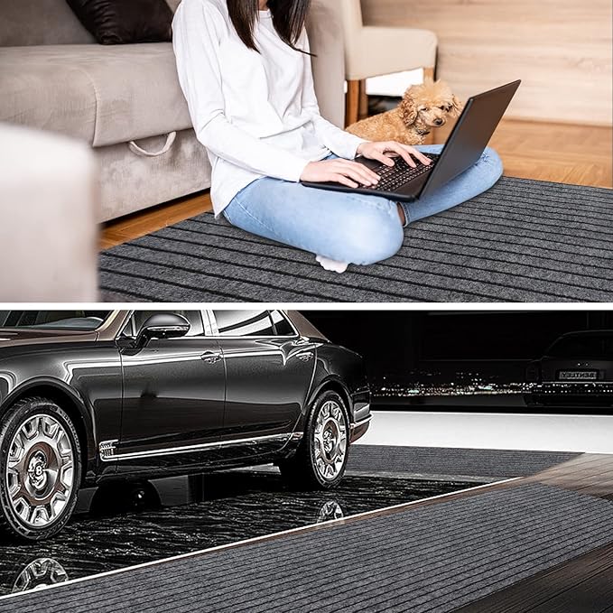3' x 53' Runner Rugs with Rubber Backing, Indoor Outdoor Utility Carpet Runner Rugs, Stripe Gray, Can Be Used as Aisle for The RV and Boat, Laundry Room and Balcony