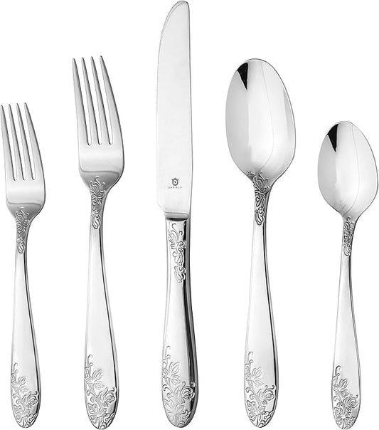 Modern Silverware Set, 18/10 Stainless Steel Flatware, Mirror Finish, Dishwasher Safe, Elegant Cutlery for Home and Dining, Built to Last (30-Piece, Imperial)