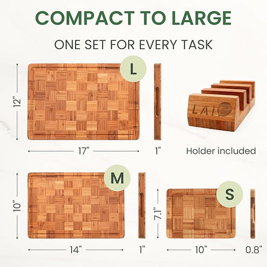 Premium Carbonized Bamboo Cutting Boards – Durable Wooden Chopping Boards with Juice Grooves – Small, Medium, Large & 3-Piece Set – Eco-Friendly, Thick, Crack-Resistant, Easy Grip (Set of 3)